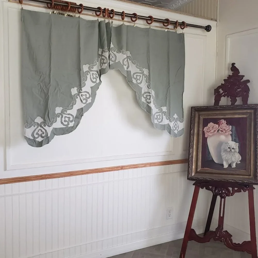 Vintage JC Penney Linen Swag Curtains with Sheer Inset 70 x 38 Sage Green - Picture 3 of 8